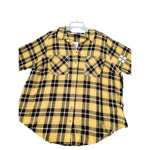 Torrid Lizzie Crinkle Flannel Gauze Button Up Tunic Plaid Fall Boho Plus 2X NWT